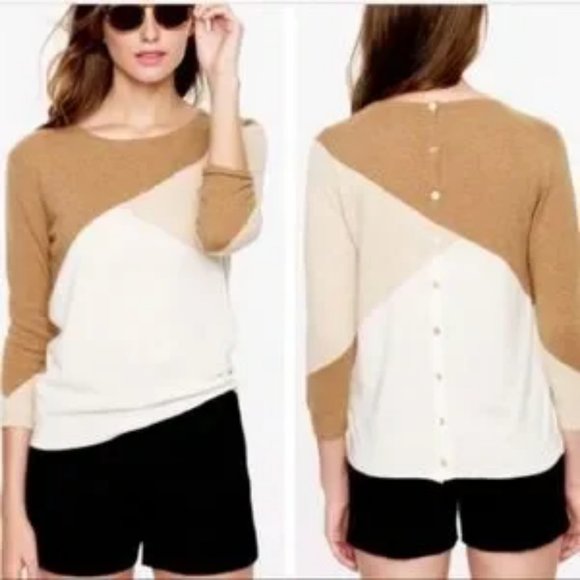 J. Crew Collection Italian Cashmere Gray Color Block Button Back Crew Sweater S - Picture 14 of 14